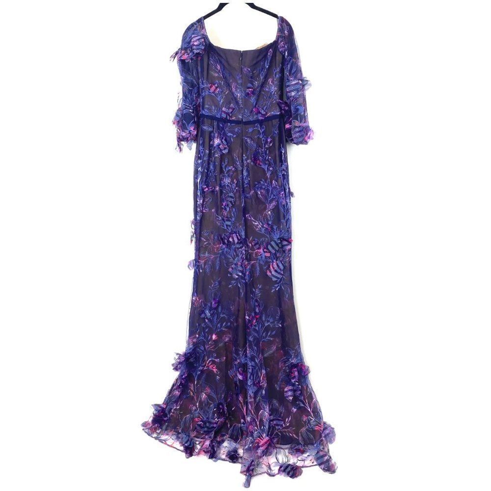 MARCHESA NOTTE PURPLE FLORAL OFF THE SHOULDER GOWN - SIZE 0